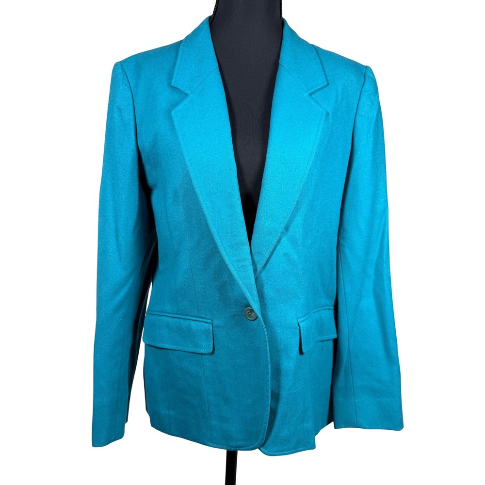 Pendleton Vintage 80s Teal 100% Virgin Wool Blazer Jacket Size 8 suit academia